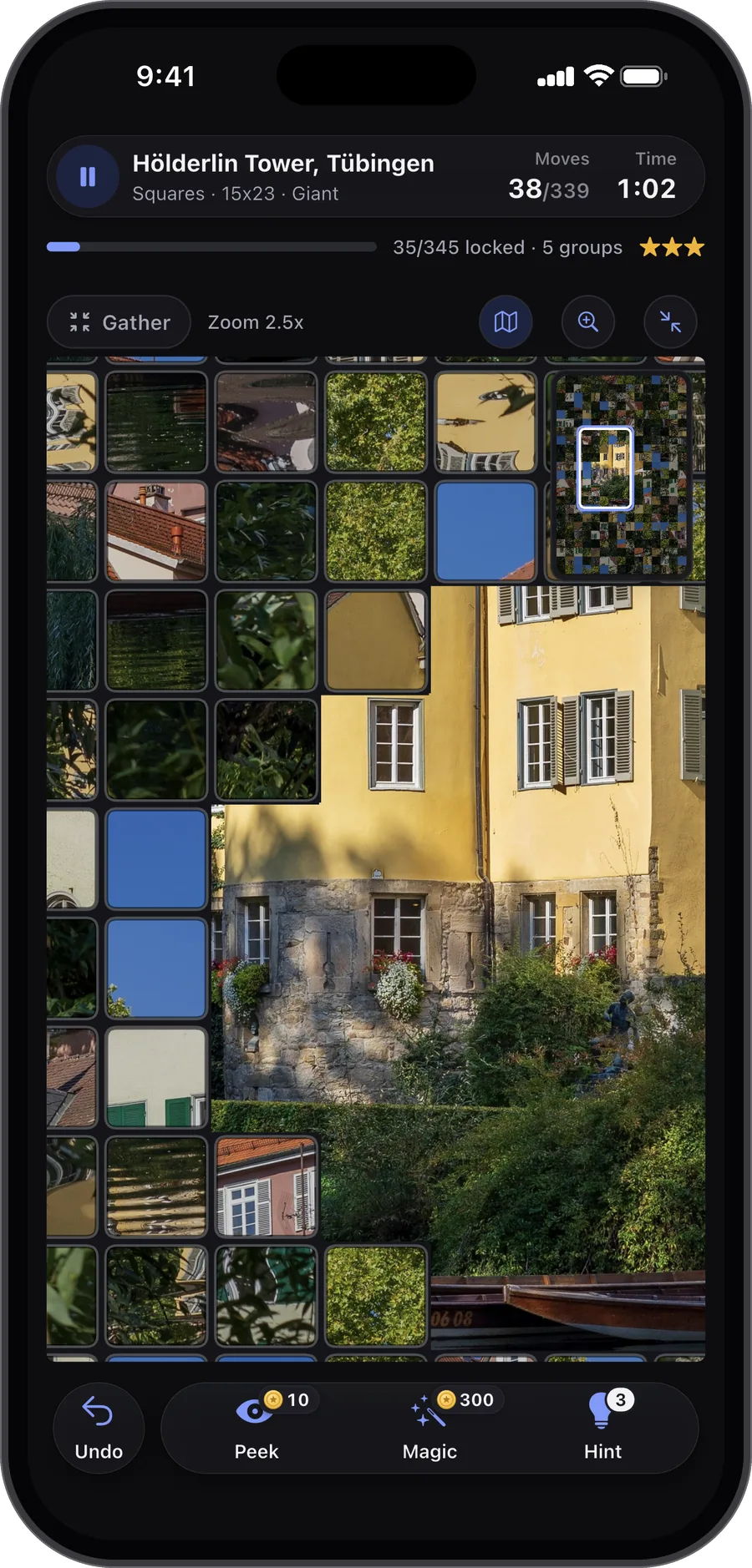A giant board in the game, zoomed in on a window, with the map of the whole picture in the corner